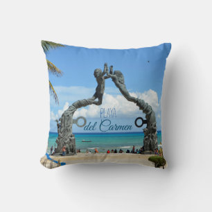 Playa del Carmen Statue Ocean Landscape Souvenir Cushion