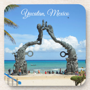 Playa del Carmen Statue on Beach Travel Souvenir Coaster