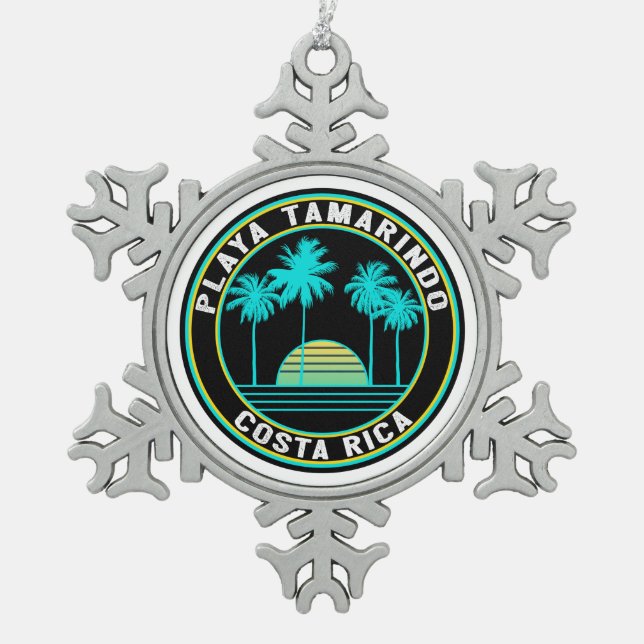 Playa Tamarindo Costa Rica Surfing Surf Snowflake Pewter Christmas Ornament (Front)