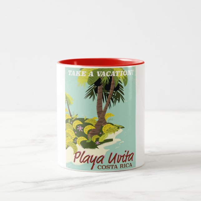 Playa Uvita, Costa rica beach travel poster/ Two-Tone Coffee Mug (Center)