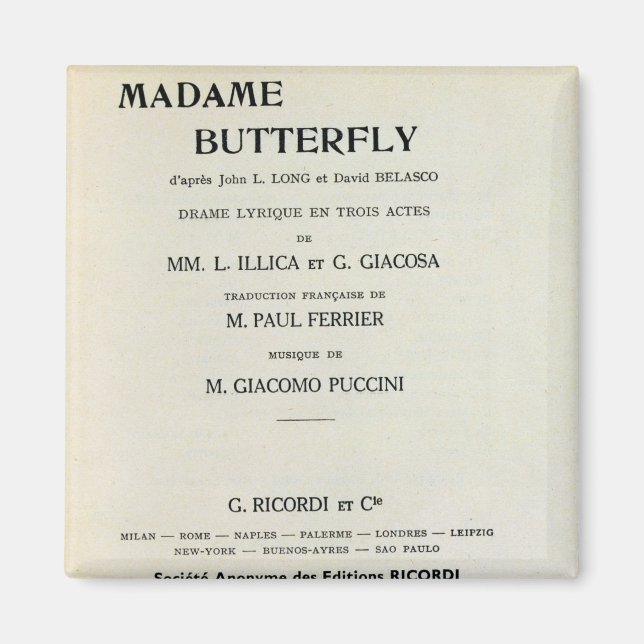 Playbill for Madame Butterfly by Giacomo Magnet (Front)