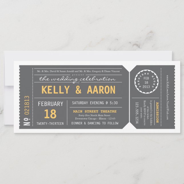 Playbill Theatre Ticket Wedding Invitation - Grey (Front)