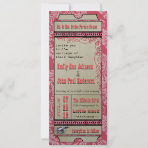 Playbill Ticket Wedding Raspberry Coral and Yellow Invitation