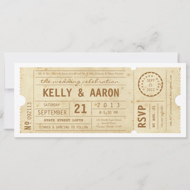 Playbill Vintage Theatre Ticket Wedding Invitation (Front)