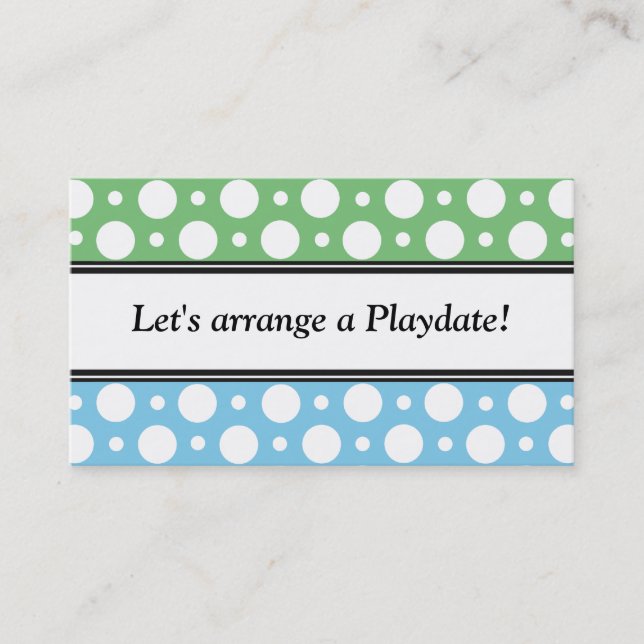 Playdate Green Blue Polka Dots Business Cards (Front)