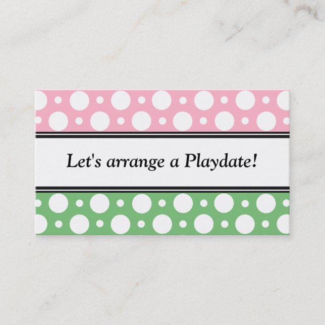 Playdate Pink Green Polka Dots Business Cards (Front)