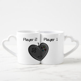 Player 1 & 2 Couple Gamer Heart Coffee Mug Set