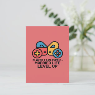 Player 1 & 2 Married Gamer Postcard