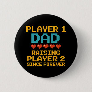 Player 1 Dad Retro Gamer 6 Cm Round Badge