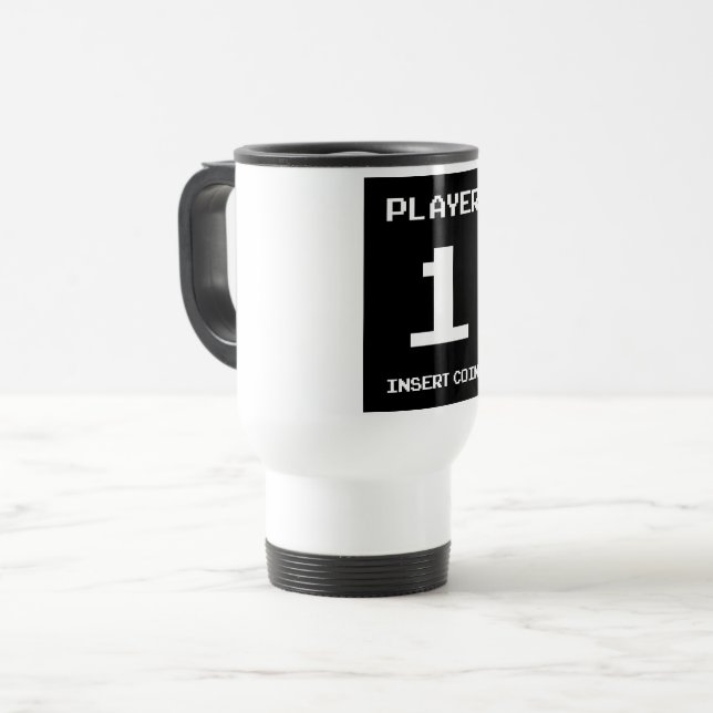 Player 1 gamer design travel mug (Front Left)