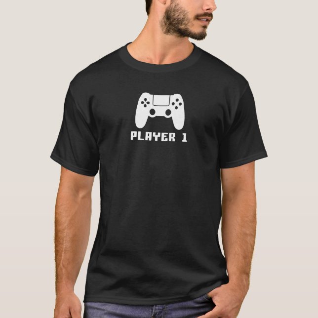 Player 1, Matching Couple Gamer Gaming Premium T-Shirt (Front)