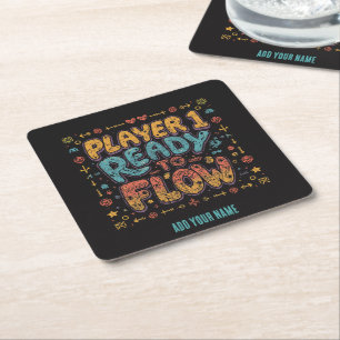 Player 1 Ready To Flow Retro Arcade Gamer Personal Square Paper Coaster