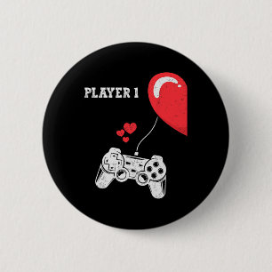Player 1 Valentines Day Gaming Matching Couple Gam 6 Cm Round Badge