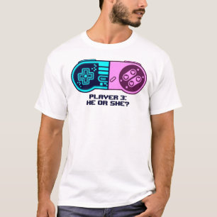 Player 3 He or She Gender Reveal Gamer Controller T-Shirt