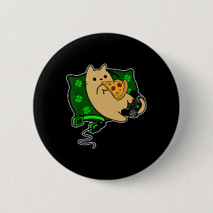 Player Cat Eats Pizza Clover St. Patricks 6 Cm Round Badge