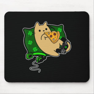 Player Cat Eats Pizza Clover St. Patricks Mouse Mat