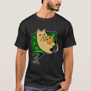Player Cat Eats Pizza Clover St. Patricks T-Shirt