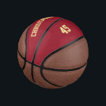 Player Club Team Name Number Custom Monogrammed Mini Basketball<br><div class="desc">Create your own custom, personalised, faux gold elegant stylish typography / script / text / name on dark maroon / red background, mini size, hand stitched basketball. Simply enter the player / team / club / school / college / event / tournament name, and player jersey number, to customise. While...</div>