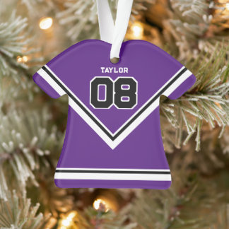 Player Jersey Number Name Purple & White Christmas Ornament