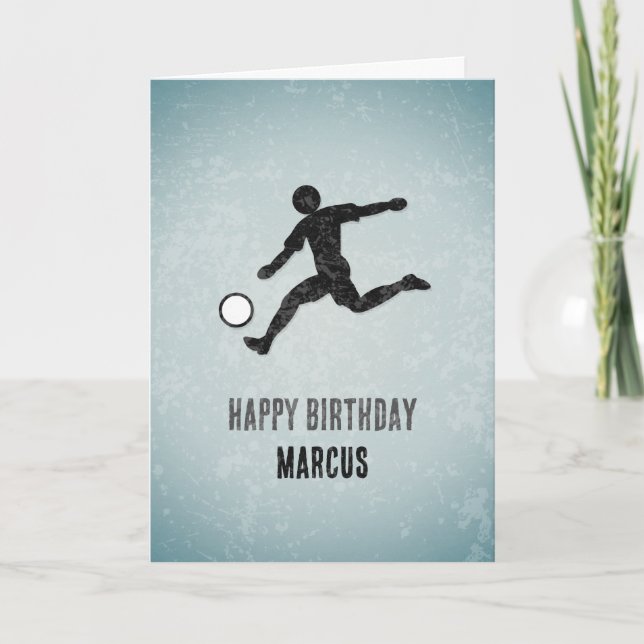 Player Kicking Football - Soccer Metal Look Men's Card (Front)