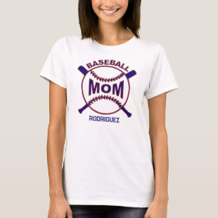 Player Name Blue Baseball Mom T-Shirt