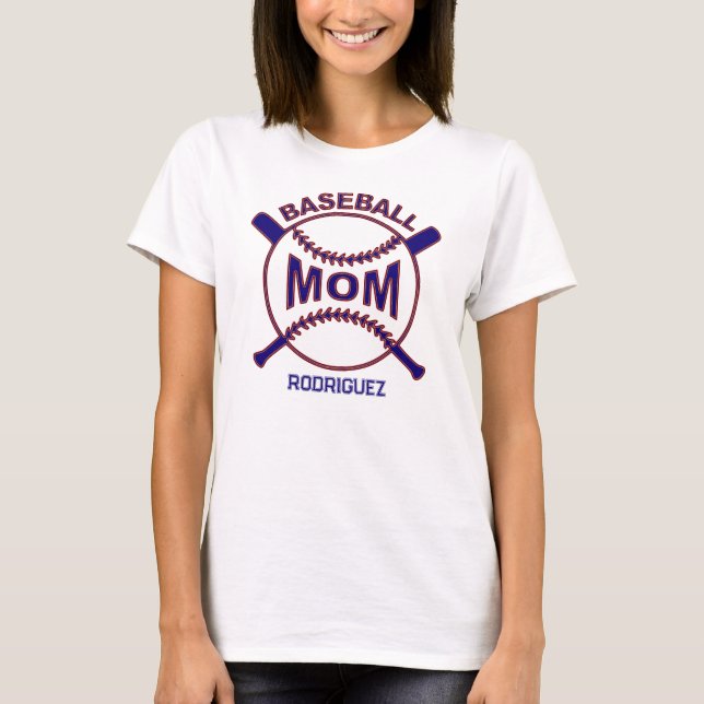 Player Name Blue Baseball Mum T-Shirt (Front)
