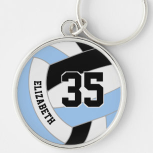 player name jersey number on blue black volleyball key ring