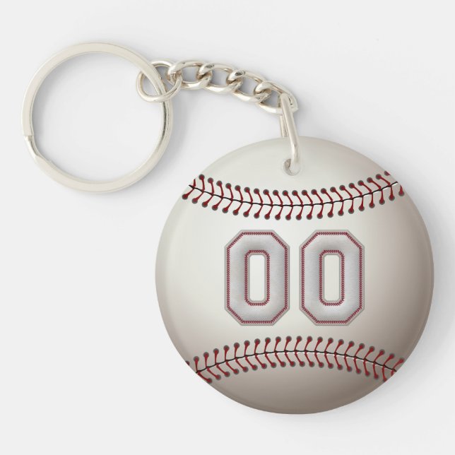 Player Number 00 - Cool Baseball Stitches Key Ring (Front)