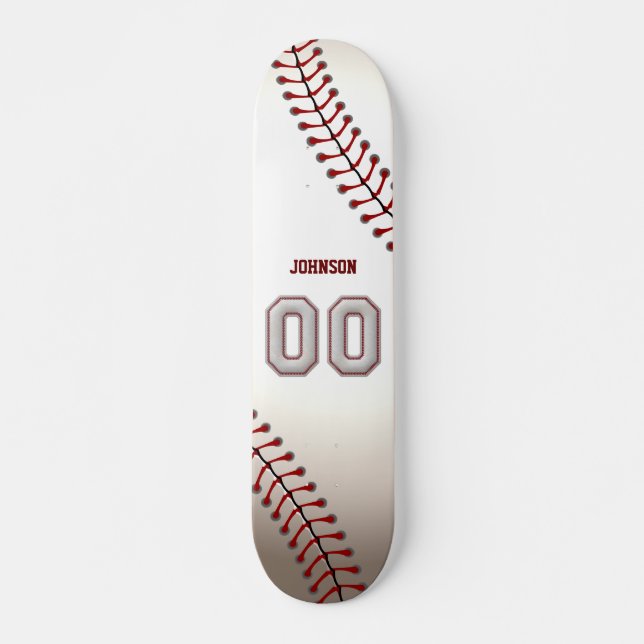 Player Number 00 - Cool Baseball Stitches Skateboard (Front)