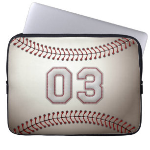 Player Number 03 - Cool Baseball Stitches Laptop Sleeve