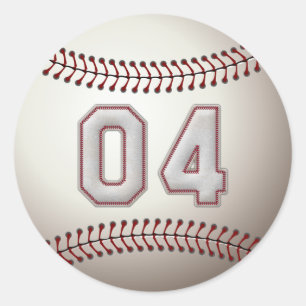 Player Number 04 - Cool Baseball Stitches Classic Round Sticker