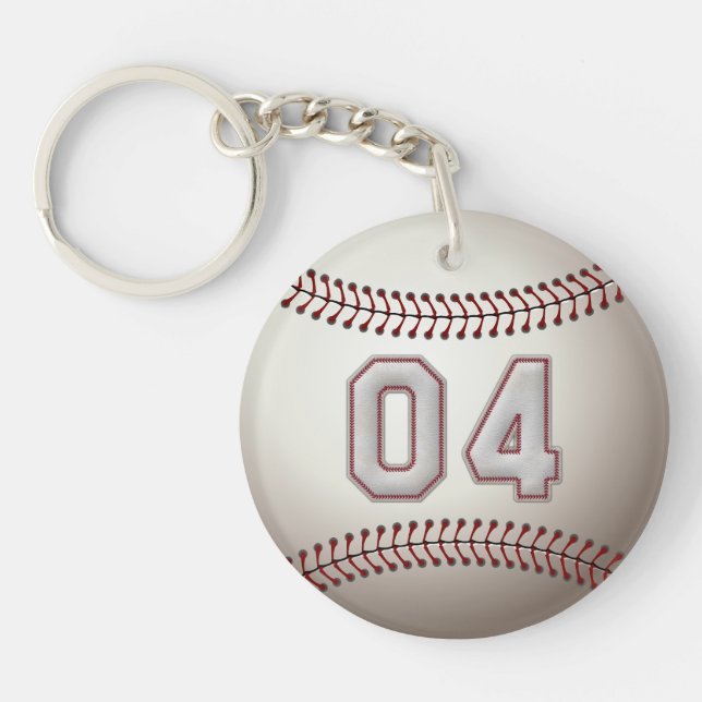 Player Number 04 - Cool Baseball Stitches Key Ring (Front)
