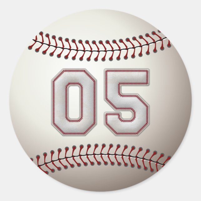 Player Number 05 - Cool Baseball Stitches Classic Round Sticker (Front)