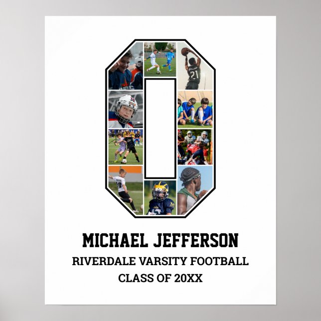 Player Number 0 Senior Sports Team Photo Collage Poster (Front)