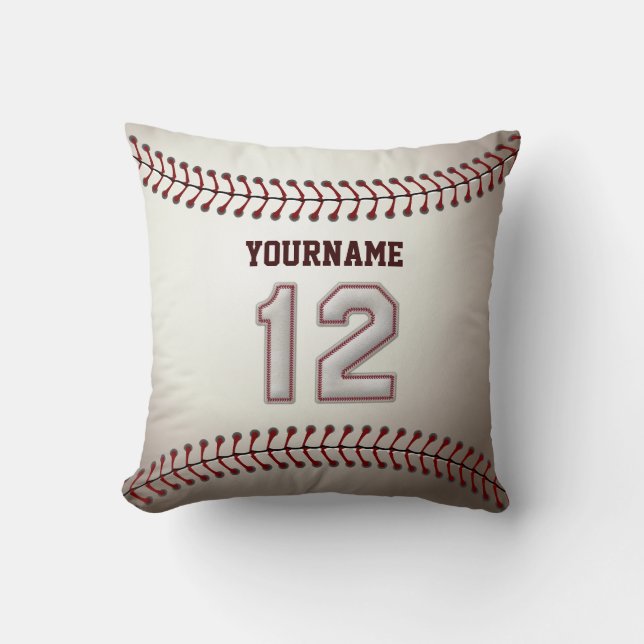 Player Number 12 - Cool Baseball Stitches Cushion (Front)