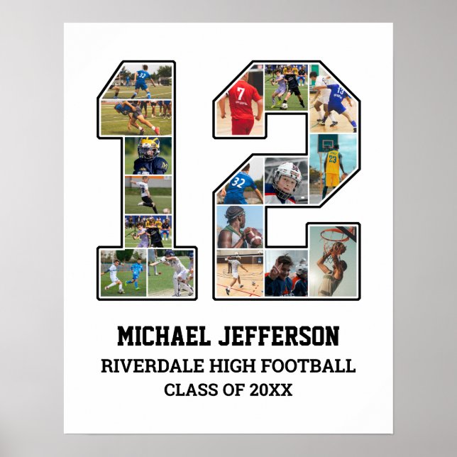 Player Number 12 Senior Sports Team Photo Collage Poster (Front)