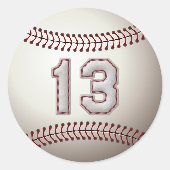 Player Number 13 - Cool Baseball Stitches Classic Round Sticker (Front)