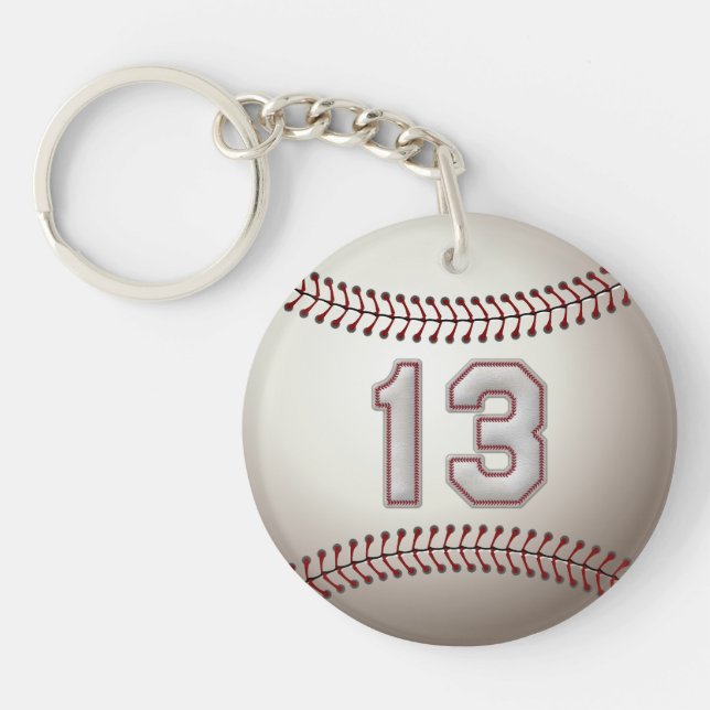 Player Number 13 - Cool Baseball Stitches Key Ring (Front)