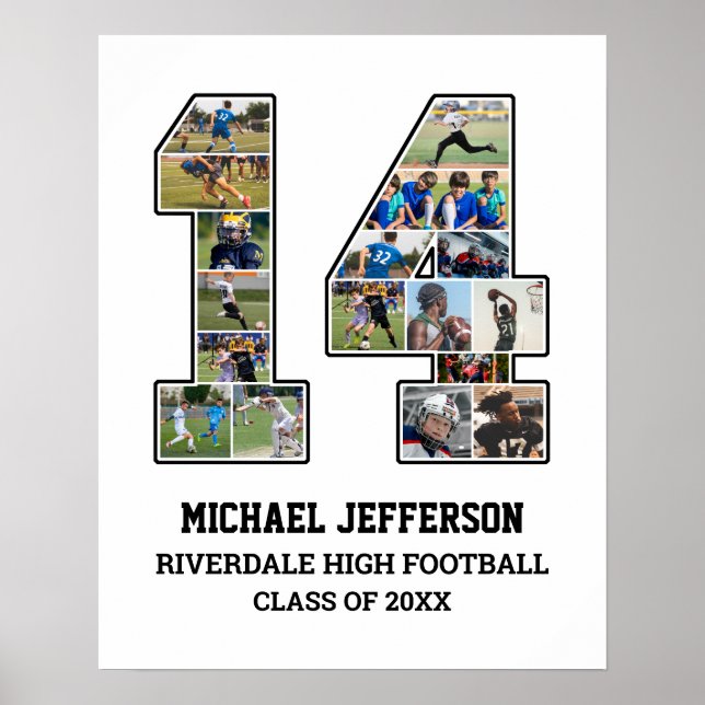 Player Number 14 Senior Sports Team Photo Collage Poster (Front)