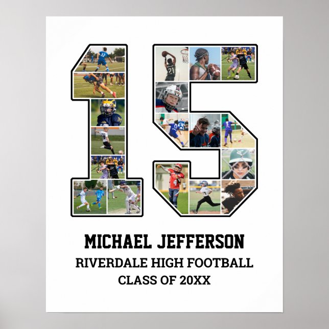 Player Number 15 Senior Sports Team Photo Collage Poster (Front)