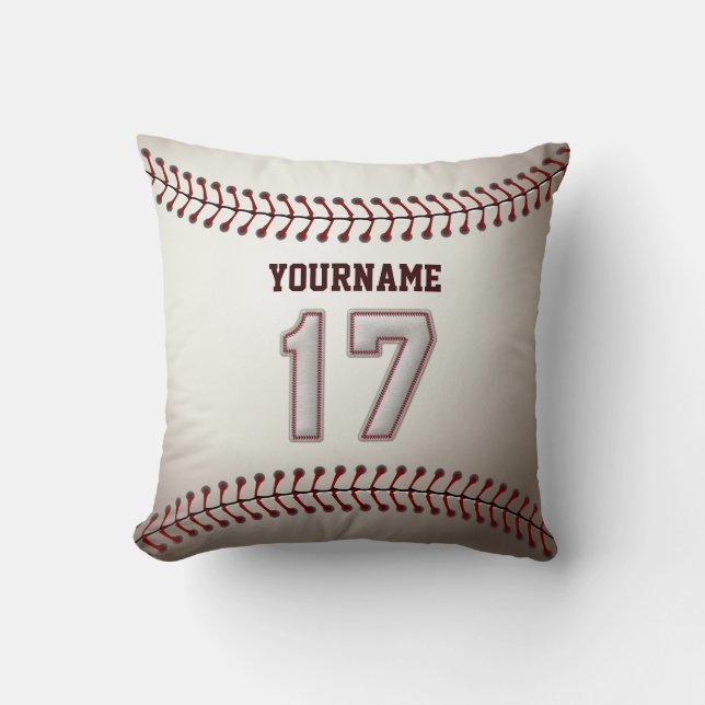 Player Number 17 - Cool Baseball Stitches Cushion (Front)