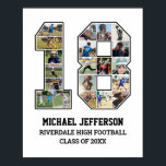 Player Number 18 Senior Sports Team Photo Collage Poster<br><div class="desc">Personalised photo collage for player number 18. This customisable photo gift is perfect for senior night, sports award banquet or birthday gift for your athlete son, daughter or student. It's a great way to display precious moments and memories from their sports games. The poster features a collage of photos, and...</div>