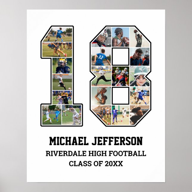 Player Number 18 Senior Sports Team Photo Collage Poster (Front)