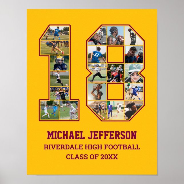 Player Number 18 Senior Sports Team Photo Collage Poster (Front)