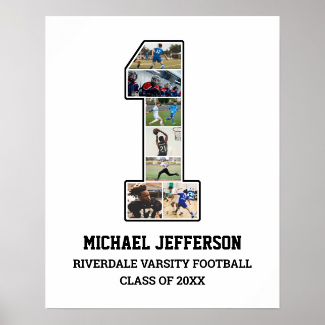 Player Number 1 Senior Sports Team Photo Collage Poster (Front)