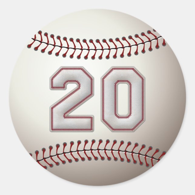 Player Number 20 - Cool Baseball Stitches Classic Round Sticker (Front)
