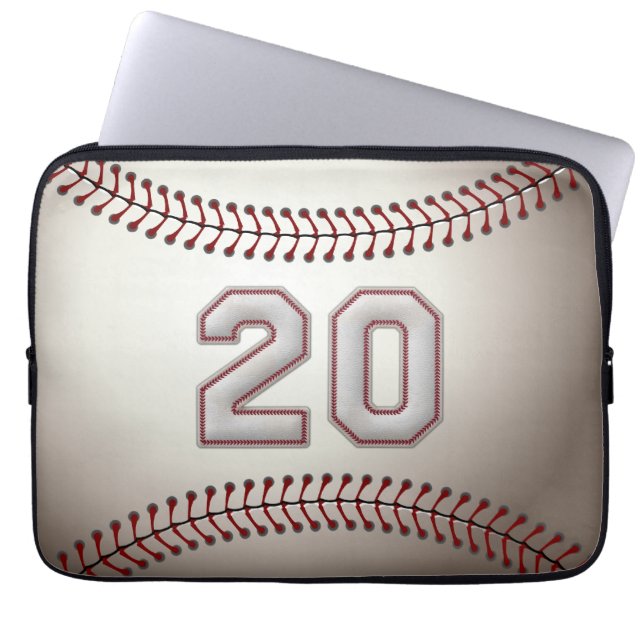 Player Number 20 - Cool Baseball Stitches Laptop Sleeve (Front)