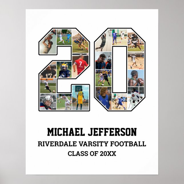 Player Number 20 Senior Sports Team Photo Collage Poster (Front)