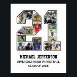 Player Number 21 Senior Sports Team Photo Collage Poster<br><div class="desc">Personalised photo collage for player number 21. This customisable photo gift is perfect for senior night, sports award banquet or birthday gift for your athlete son, daughter or student. It's a great way to display precious moments and memories from their sports games. The poster features a collage of photos, and...</div>