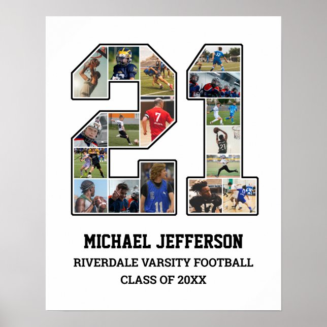 Player Number 21 Senior Sports Team Photo Collage Poster (Front)